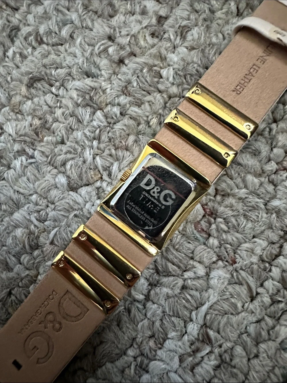 D&G Light Pink and Gold Leather Bracelet Watch with Crystal Accents